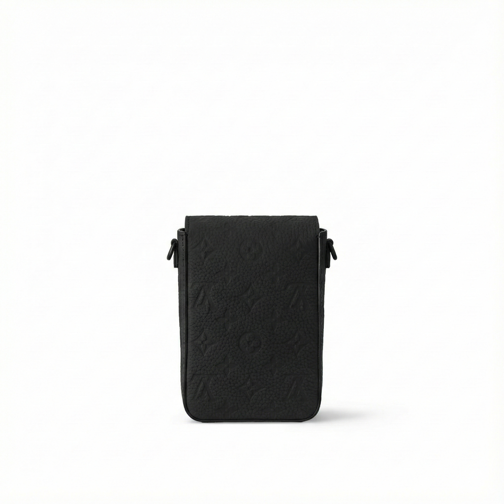 Monogram Embossed Leather Mini Utility Crossbody (All Black)