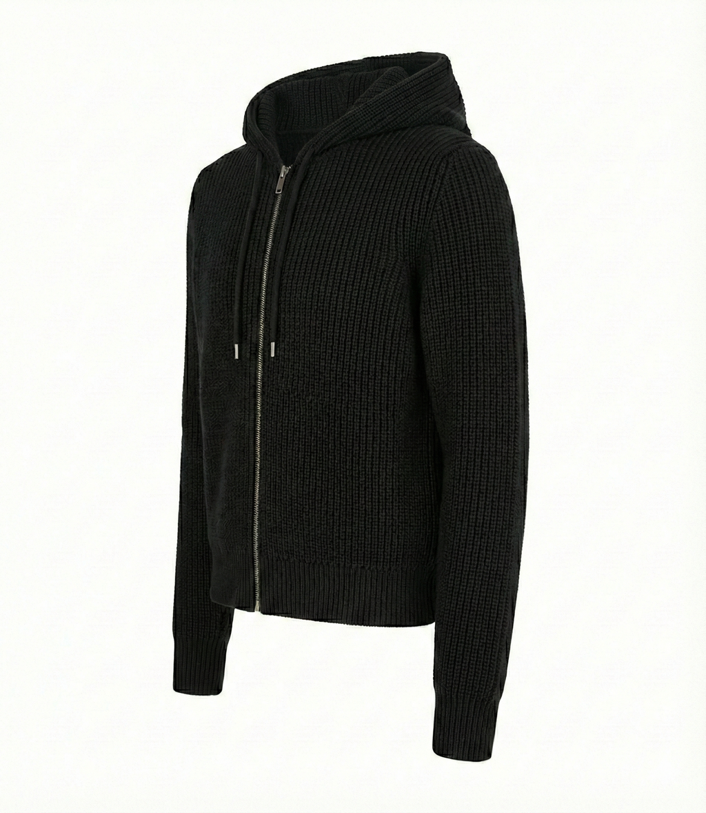 Ribbed Wool Zip Hoodie