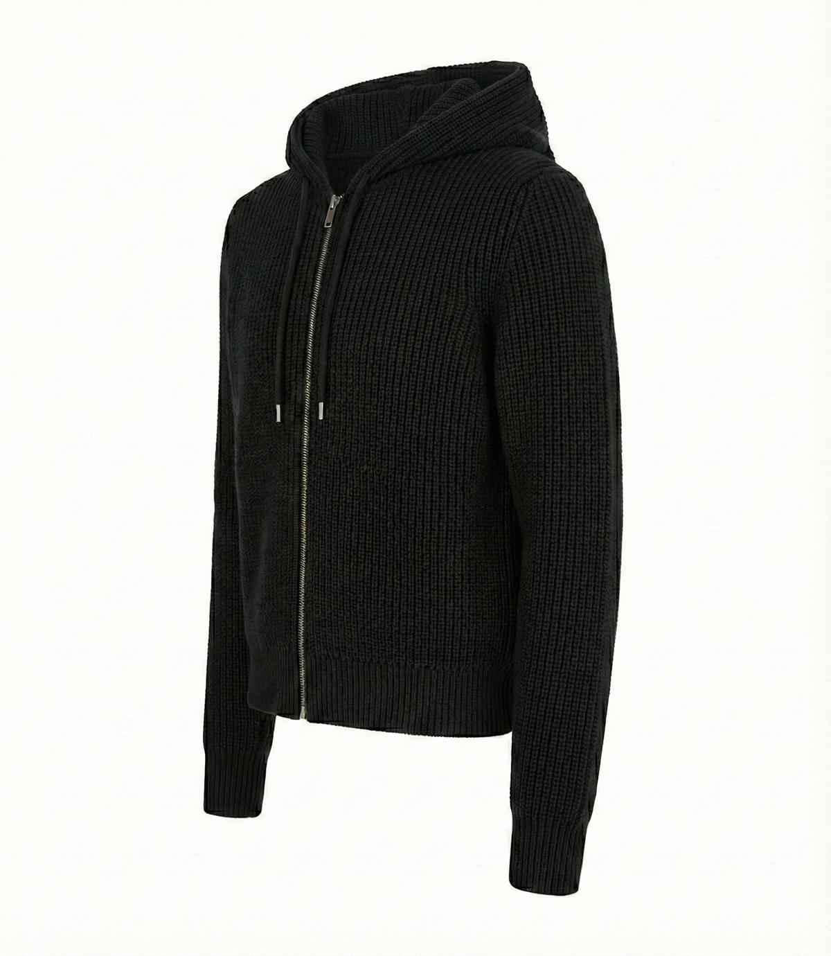 Ribbed Wool Zip Hoodie