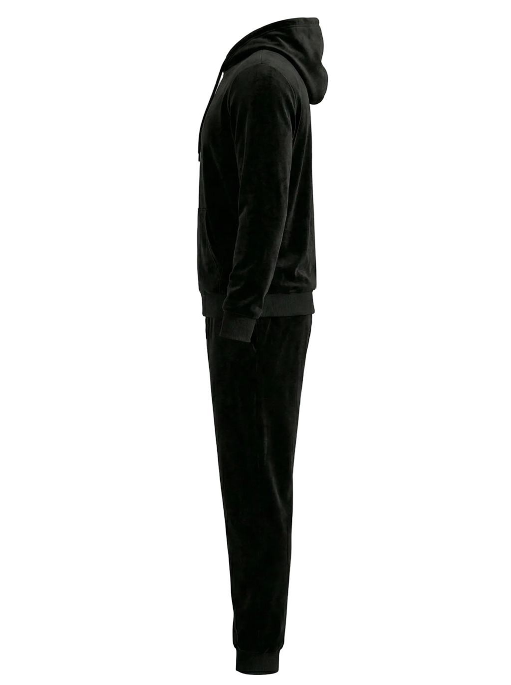 Velour Hooded Tracksuit in Black