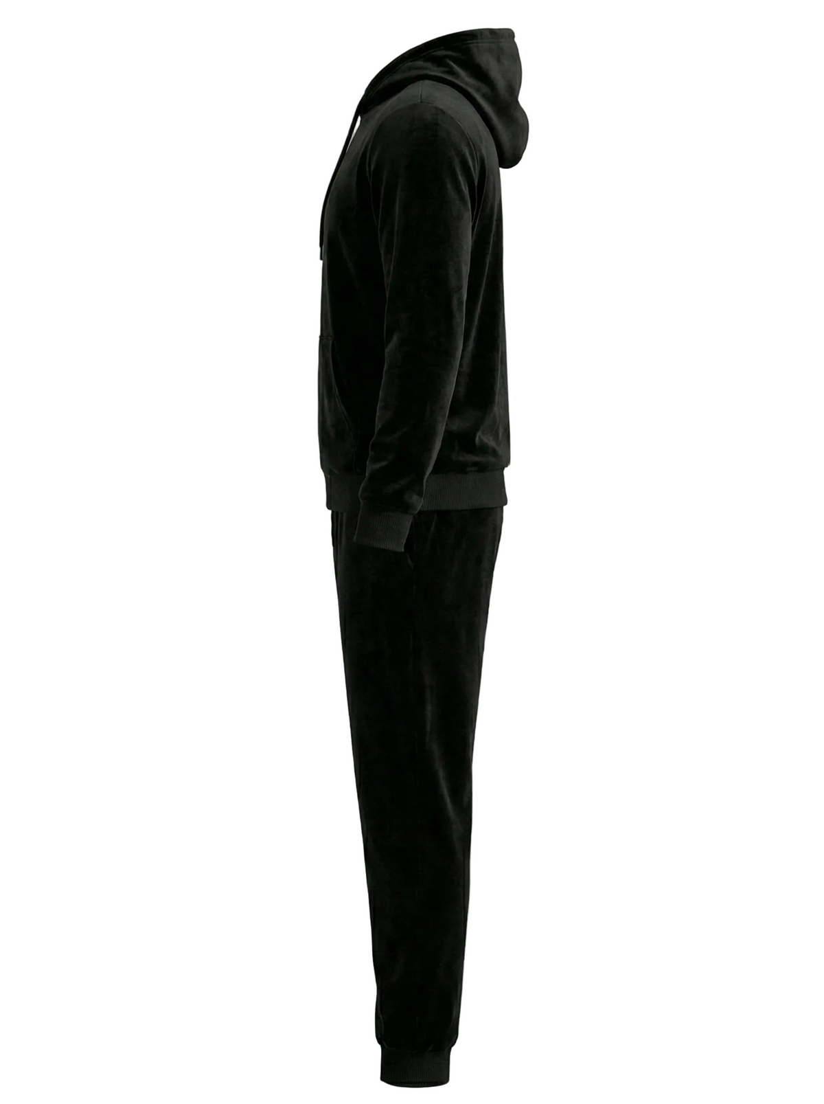 Velour Hooded Tracksuit in Black
