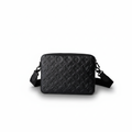 Monogram Embossed Black Messenger Crossbody Bag