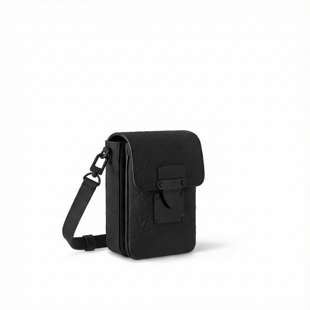 Monogram Embossed Leather Mini Utility Crossbody (All Black)