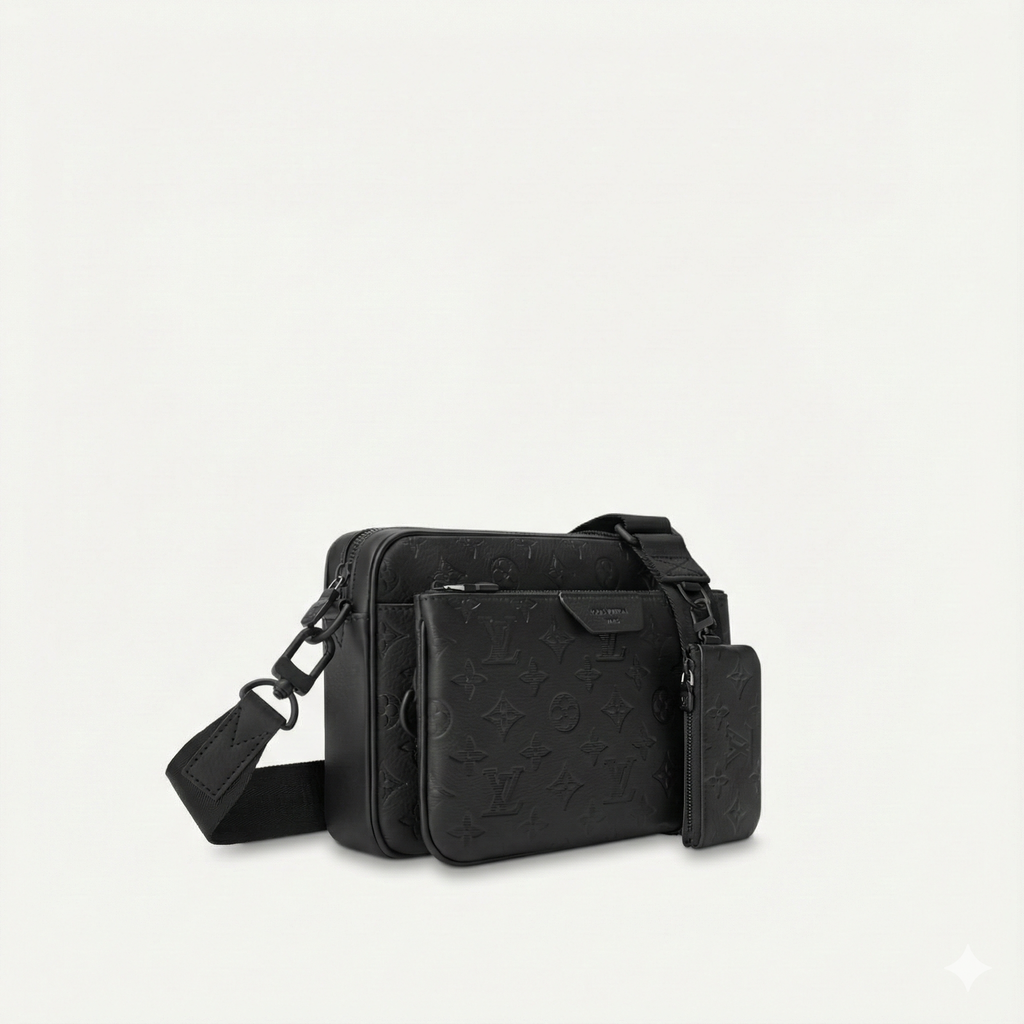 Monogram Embossed Leather Trio Messenger Bag(Black)