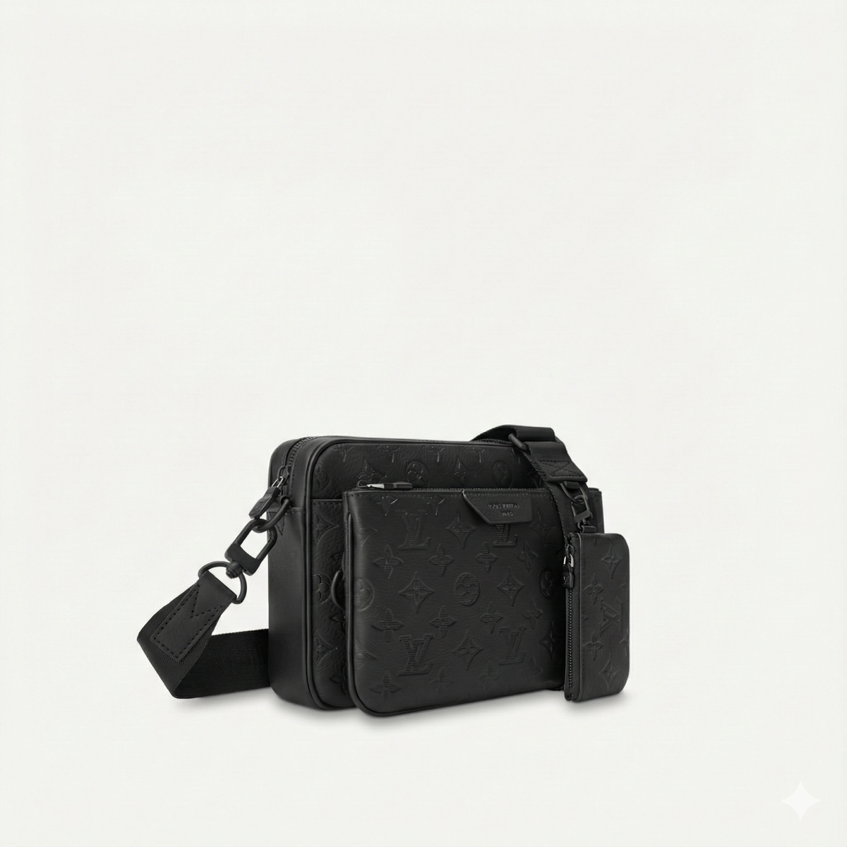 Monogram Embossed Leather Trio Messenger Bag(Black)