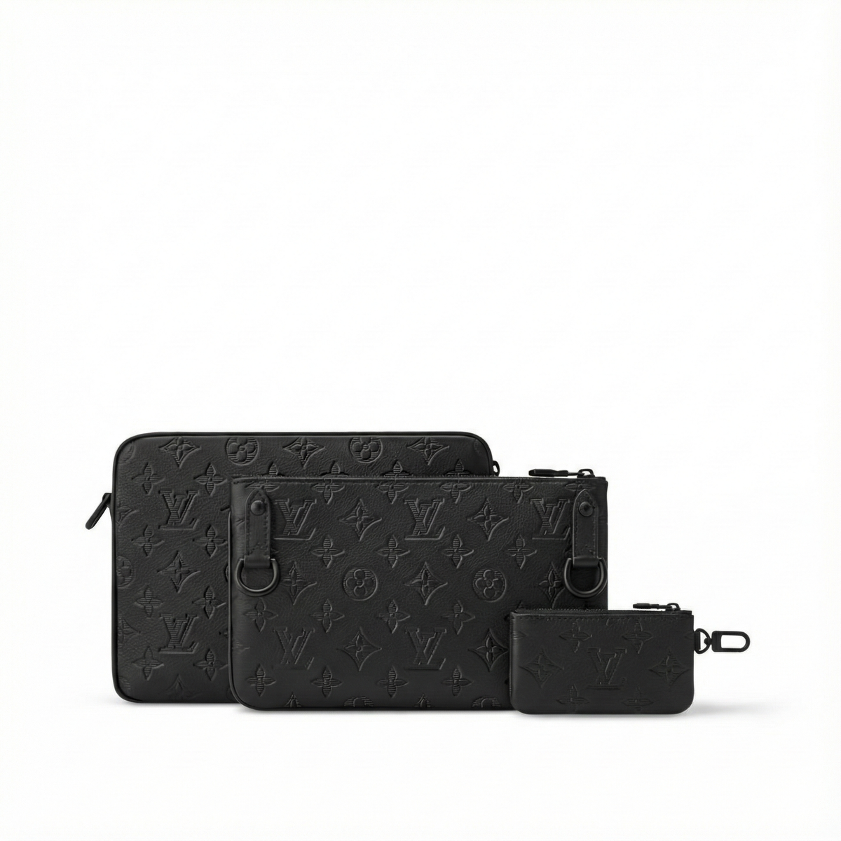 Monogram Embossed Leather Trio Messenger Bag(Black)