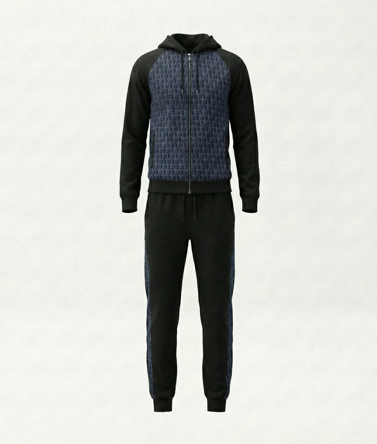 Hooded Tracksuit with Black & Navy Oblique Motif