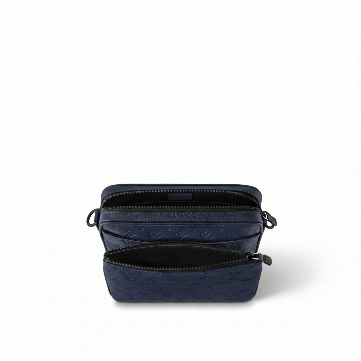 Monogram Embossed Leather Trio Messenger Bag (Navy Blue)