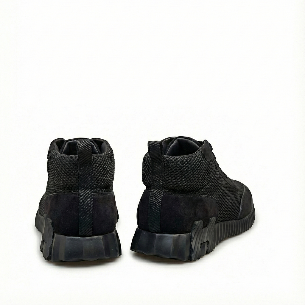 High-Top Sneakers in Black Suede Calfskin and Mesh