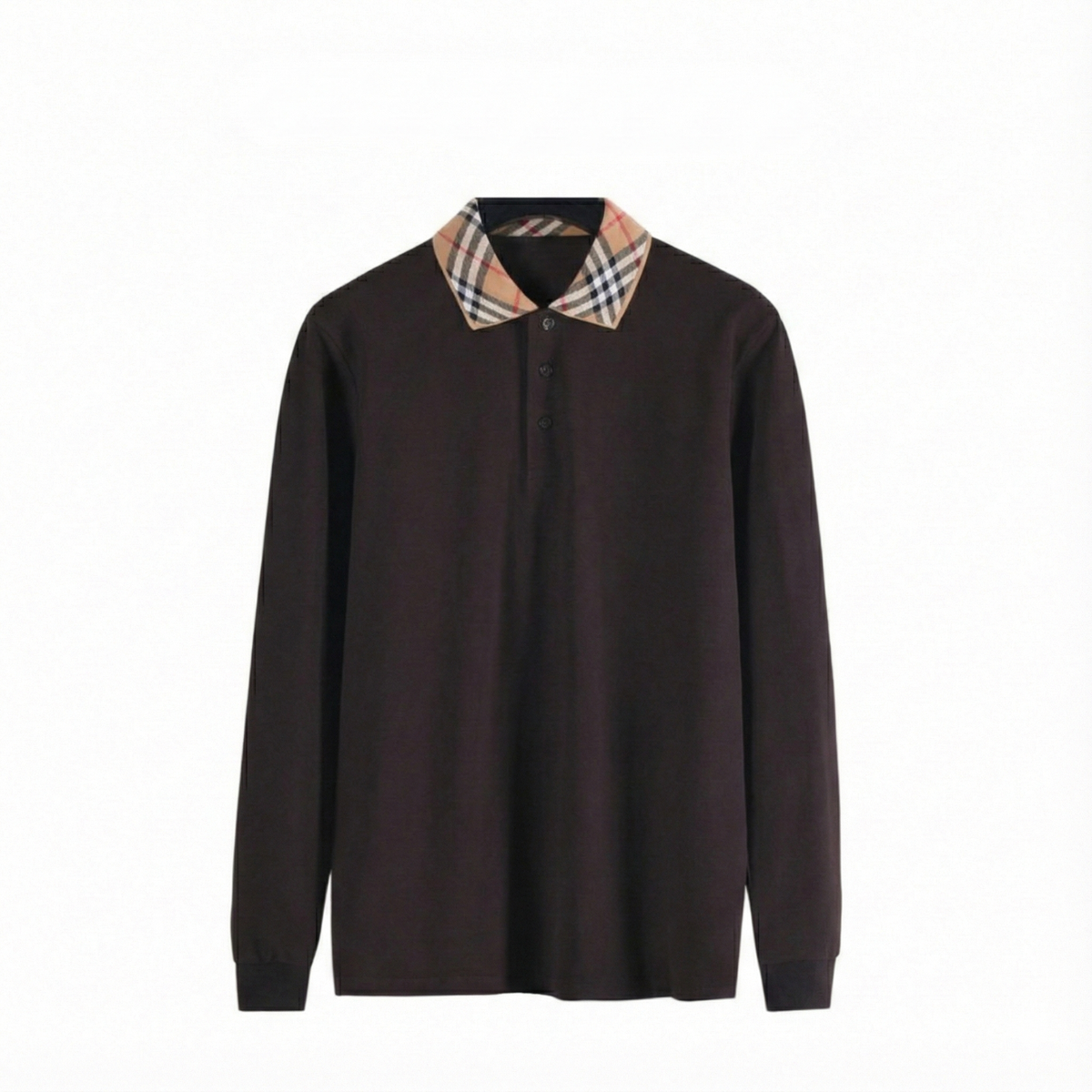 Long-Sleeve Polo Shirt with Vintage Check Collar