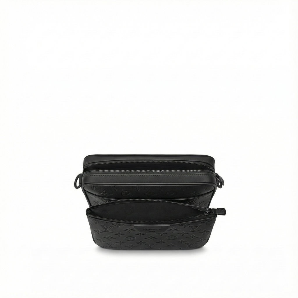 Monogram Embossed Leather Trio Messenger Bag(Black)