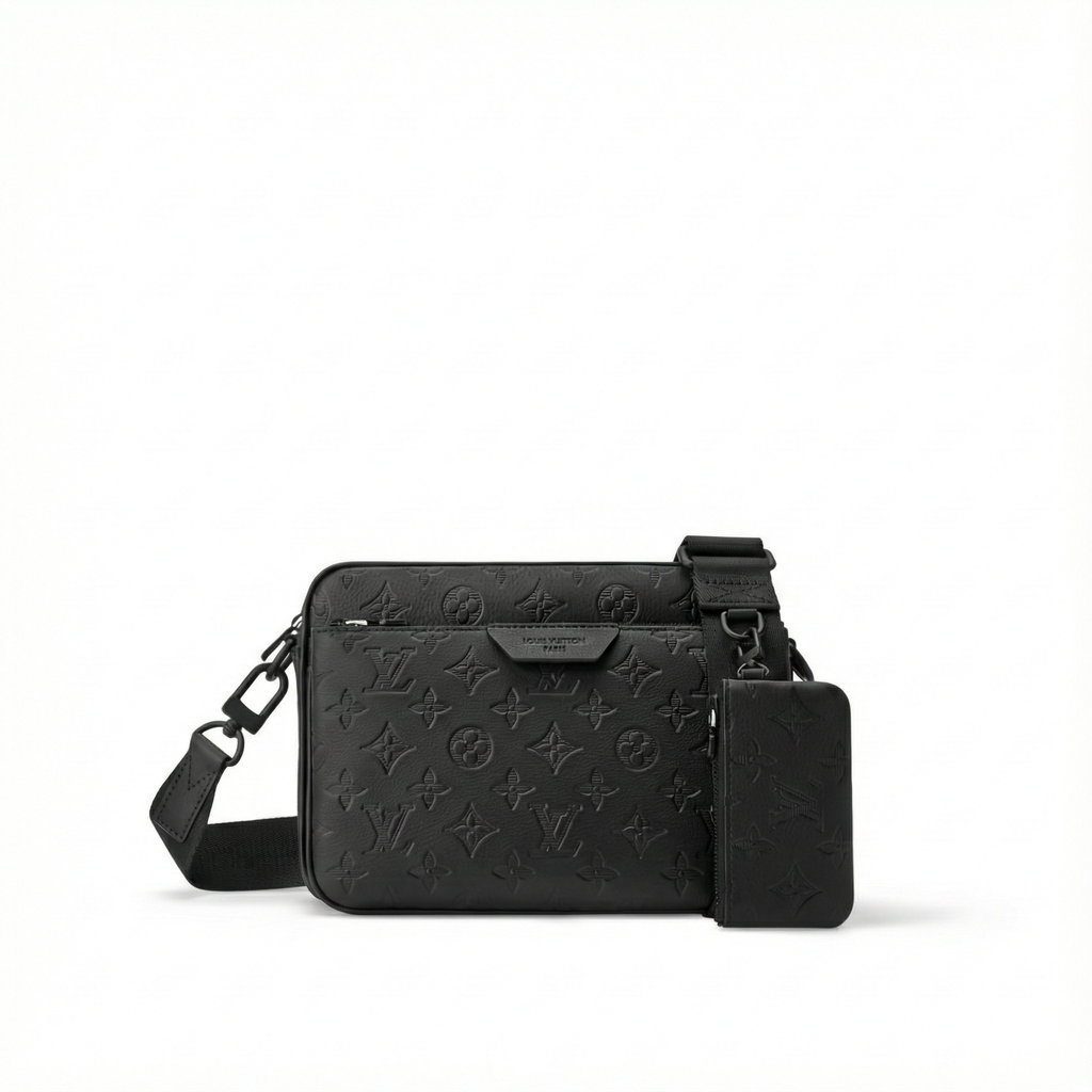 Monogram Embossed Leather Trio Messenger Bag(Black)