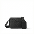 Monogram Embossed Leather Trio Messenger Bag(Black)