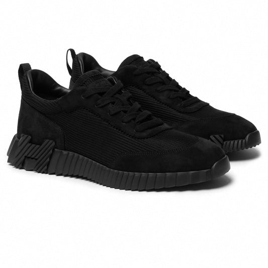Bouncing Sneaker in in All-Black Mesh and Suede