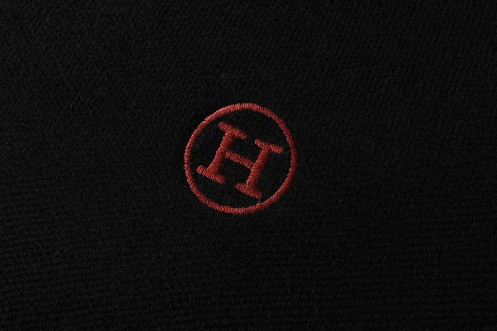 Signature Black Wool Crewneck Sweater with Red Trim