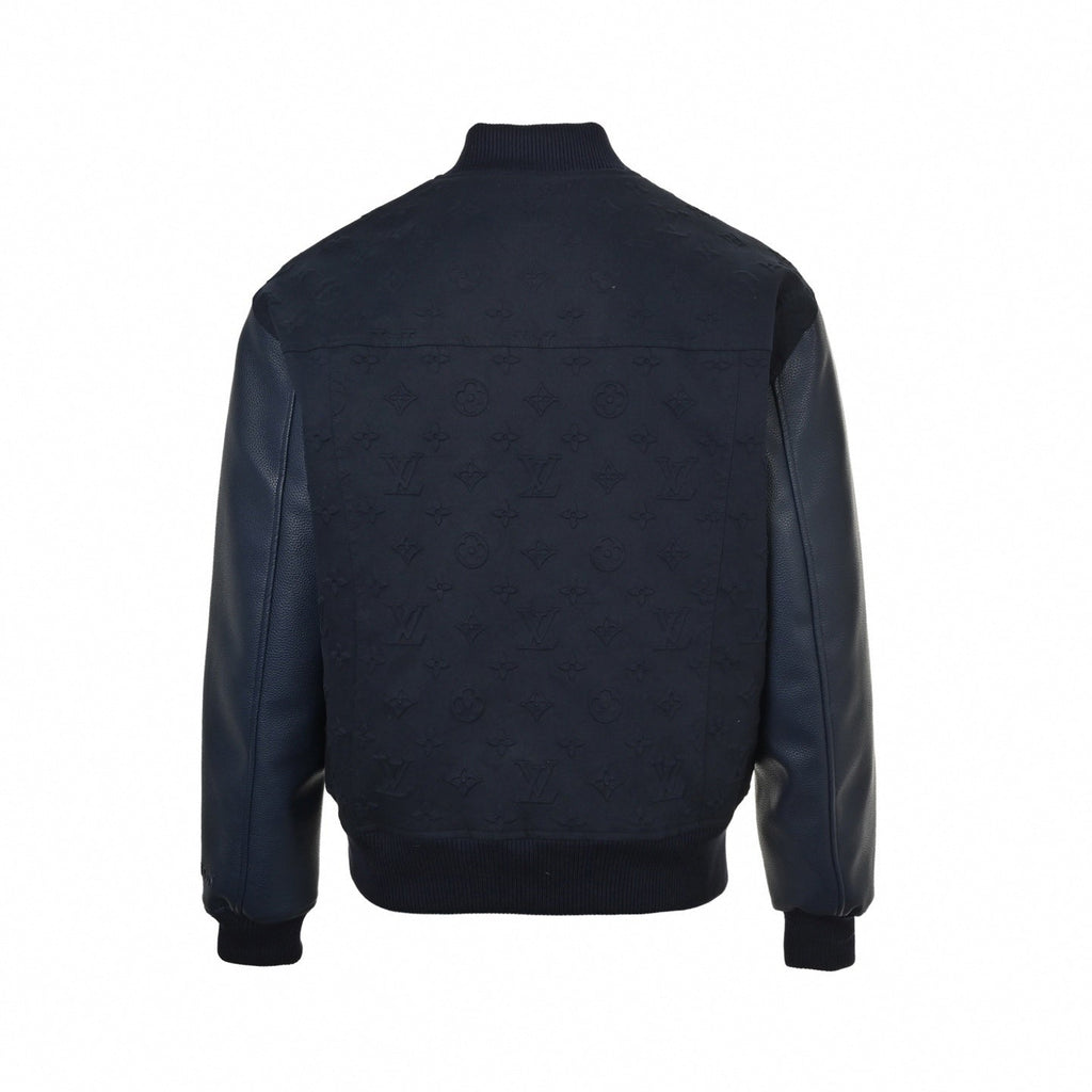 Navy Monogram Embossed Varsity Jacket