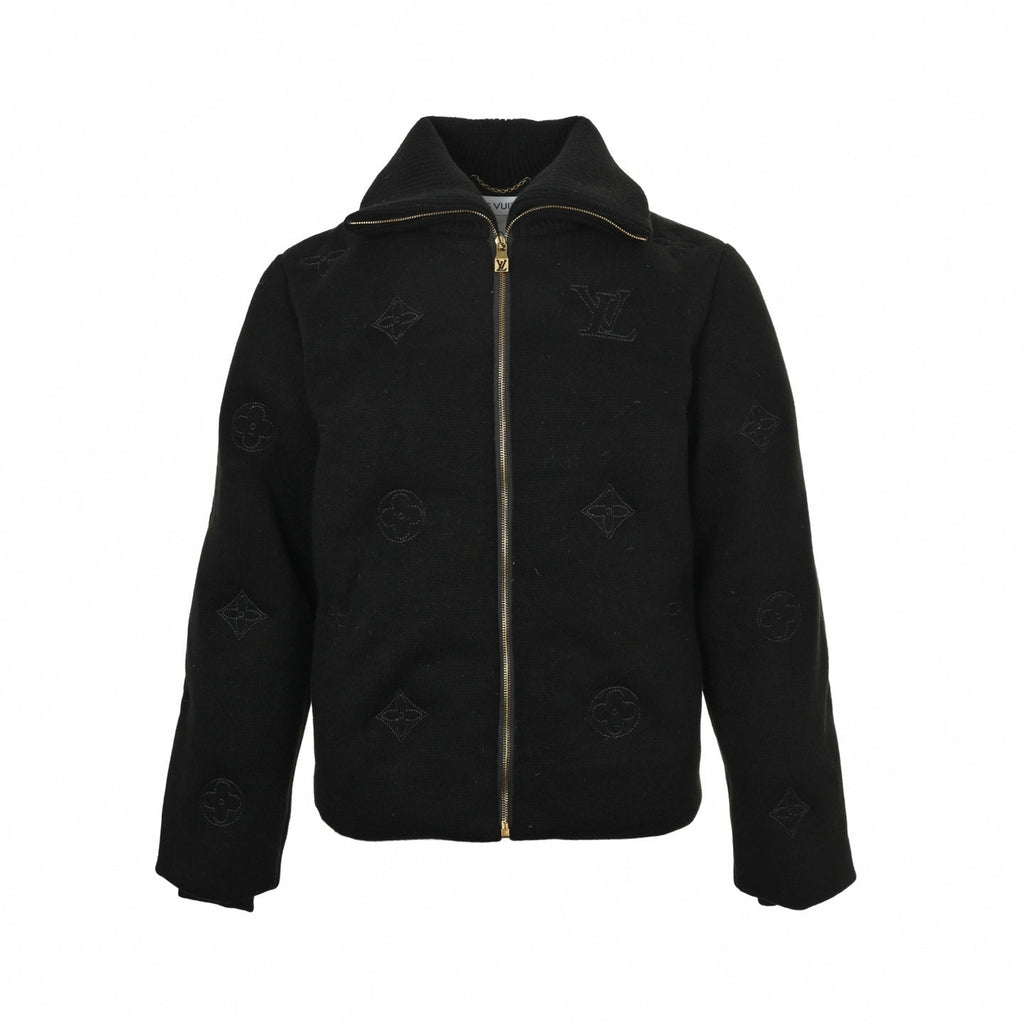 Monogram Outline Embroidered Knit Zip Jacket