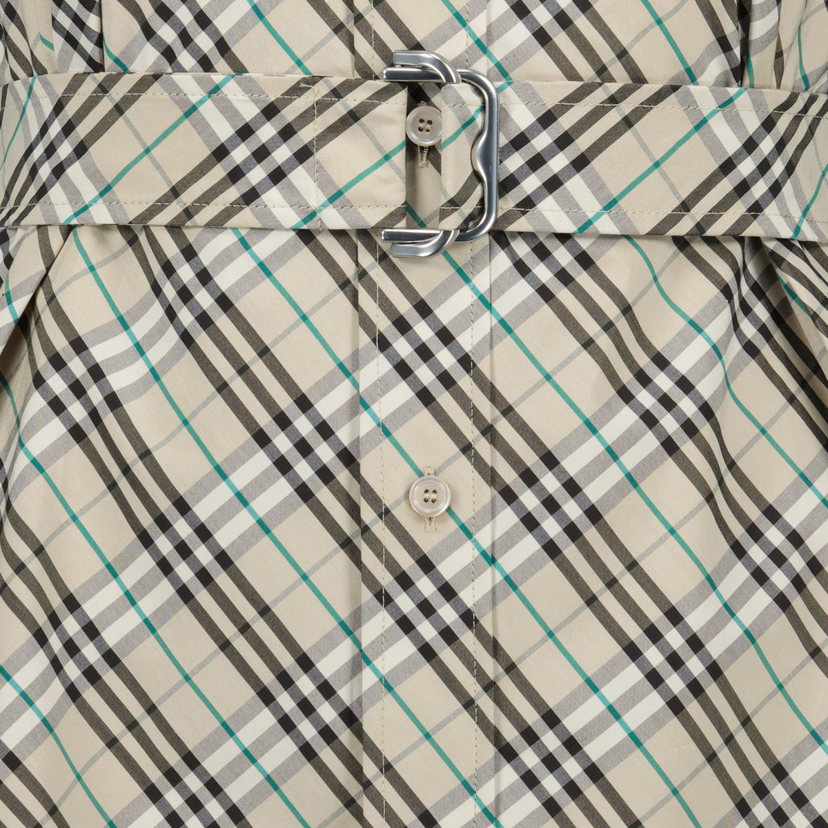 Short Sleeve Check Belted Shirt Dress – Light Beige