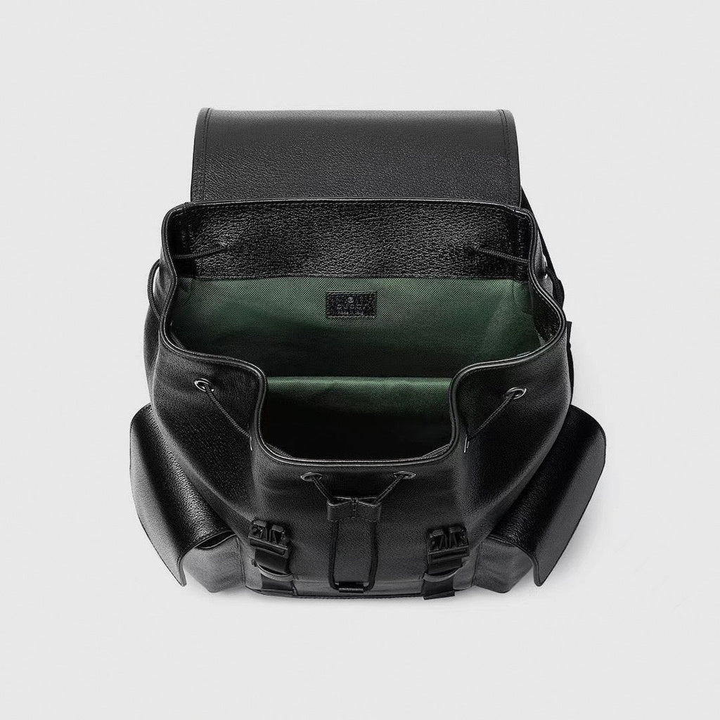 Black Leather Flap Backpack
