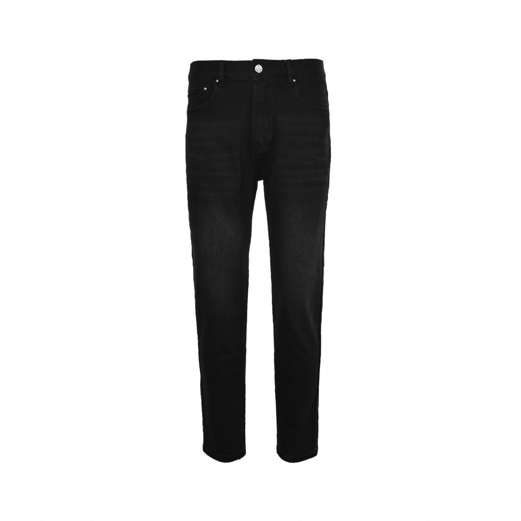 Black Slim-Fit Denim Jeans with Monogram Details