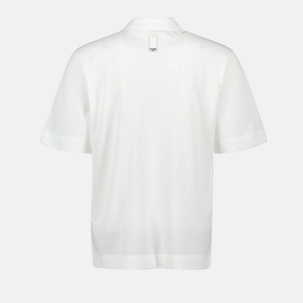 Fendi White Polo Shirt with Logo Patch Detail