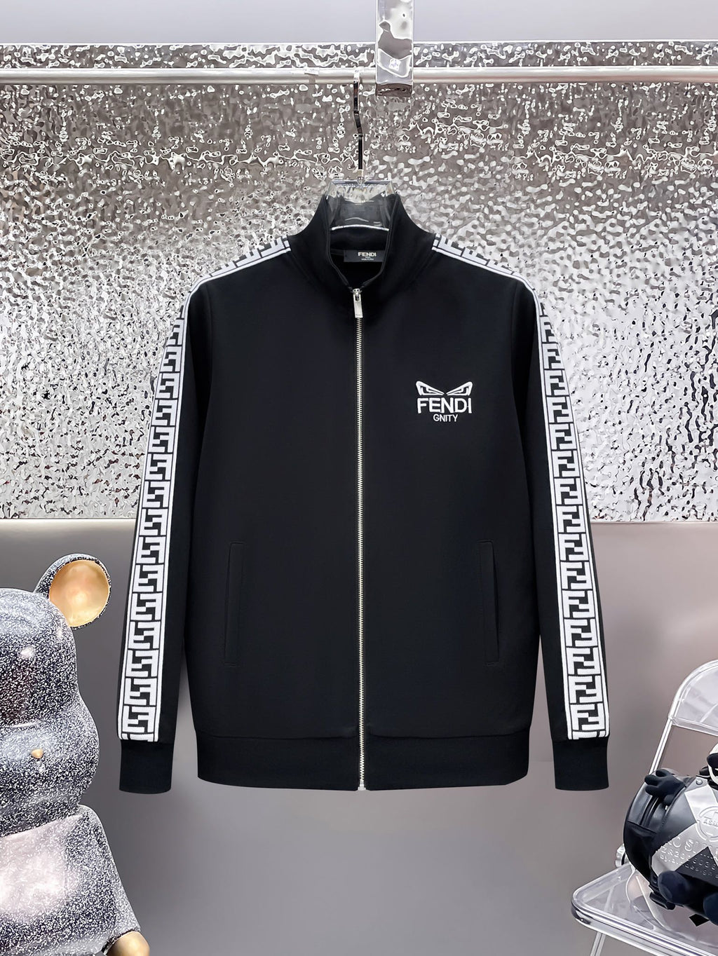 Men’s Premium Black Track Jacket – Athletic Fit with Designer Sleeve Detail