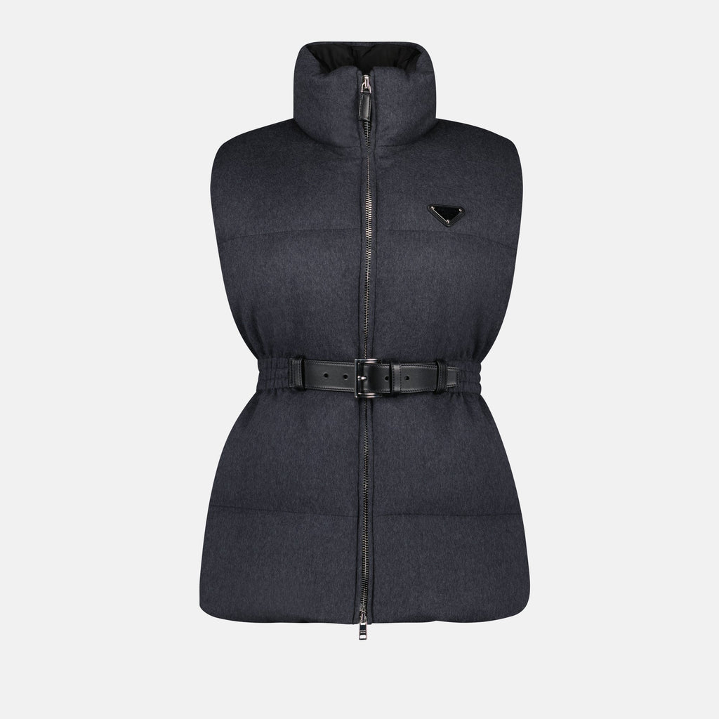 Belted Padded Vest with High Collar