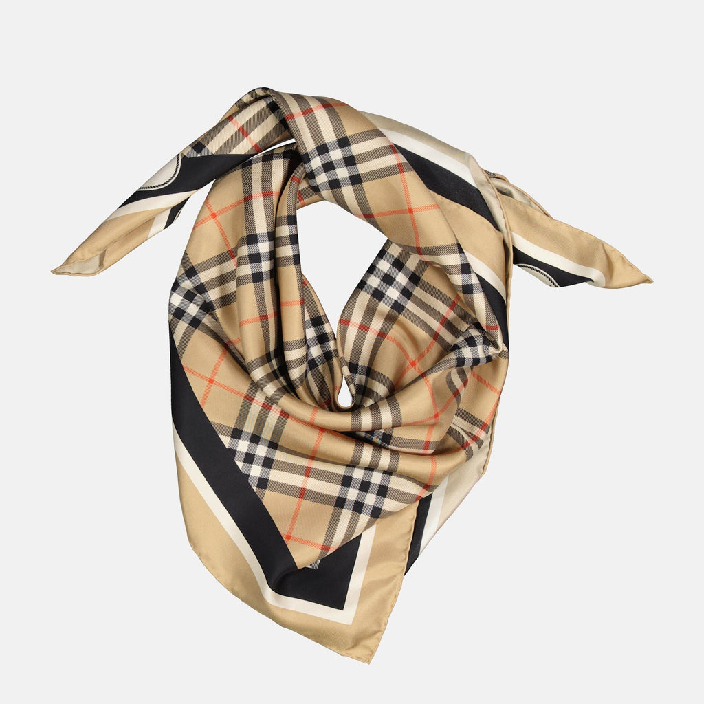 Check Silk Scarf with Contrast Border