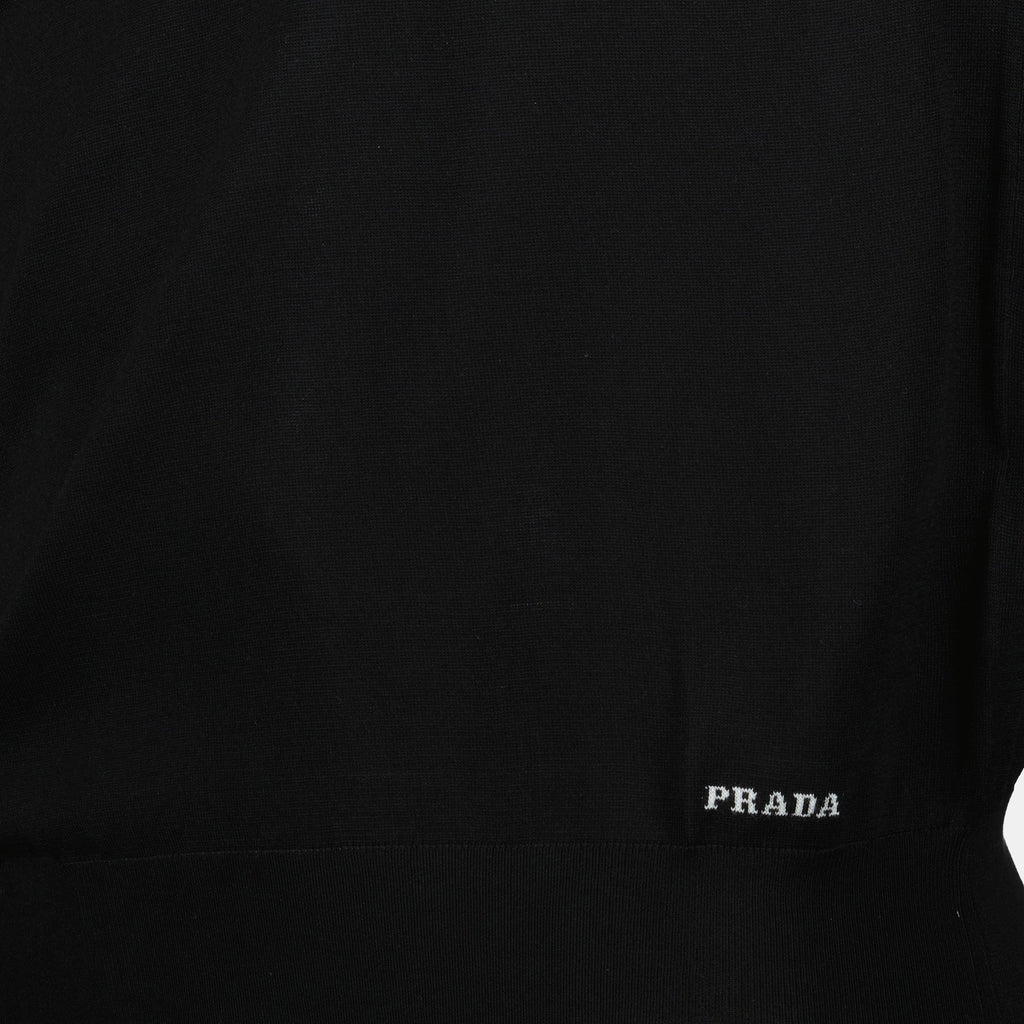 Prada Black Silk Knit Polo Shirt with Minimalist Finish