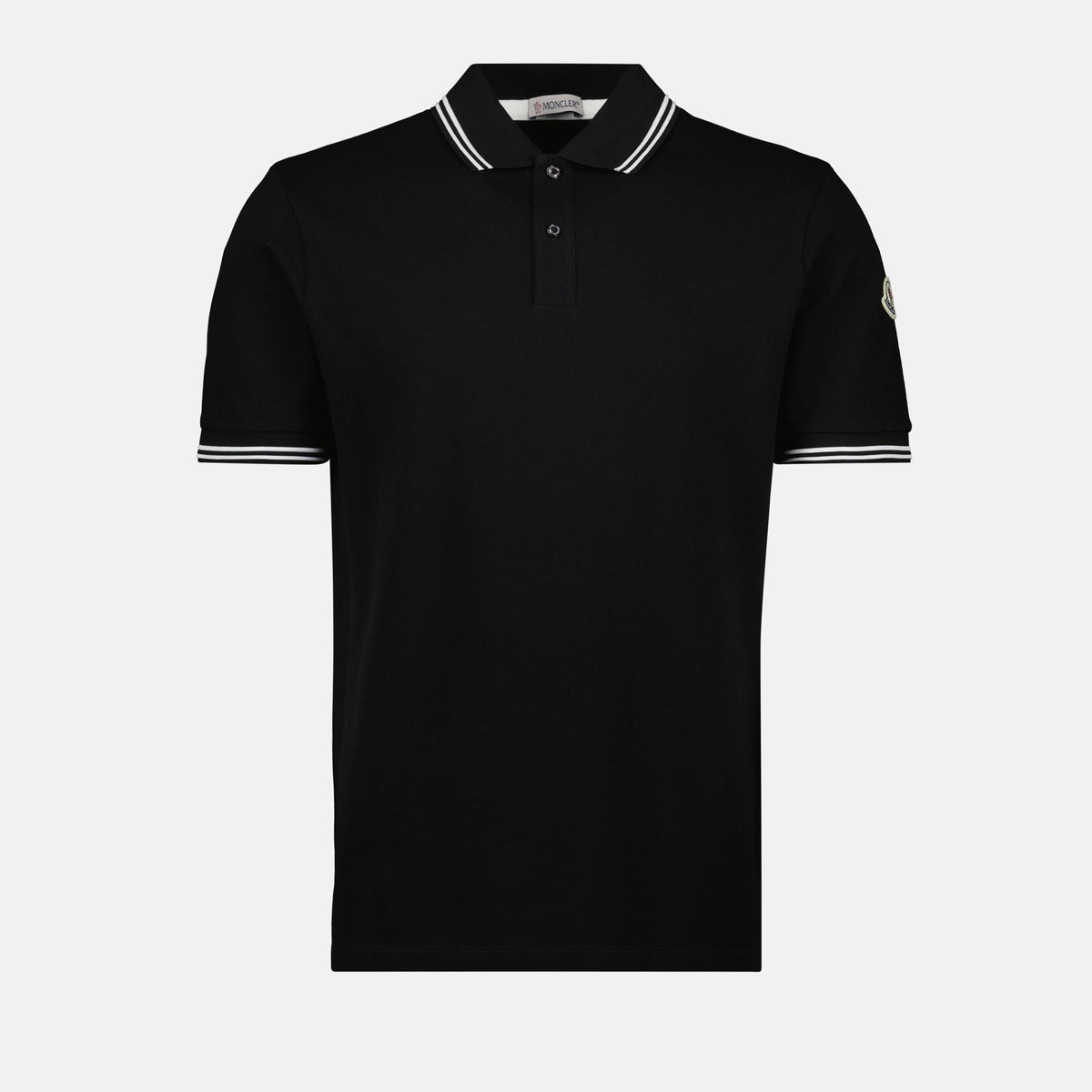 Black Polo Shirt with Contrast Stripe Collar