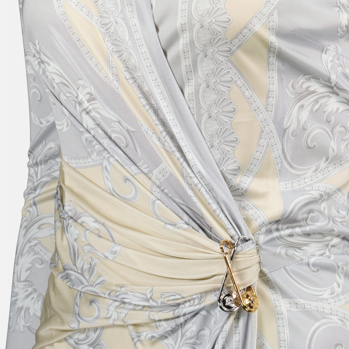 Baroque Print Wrap Midi Dress