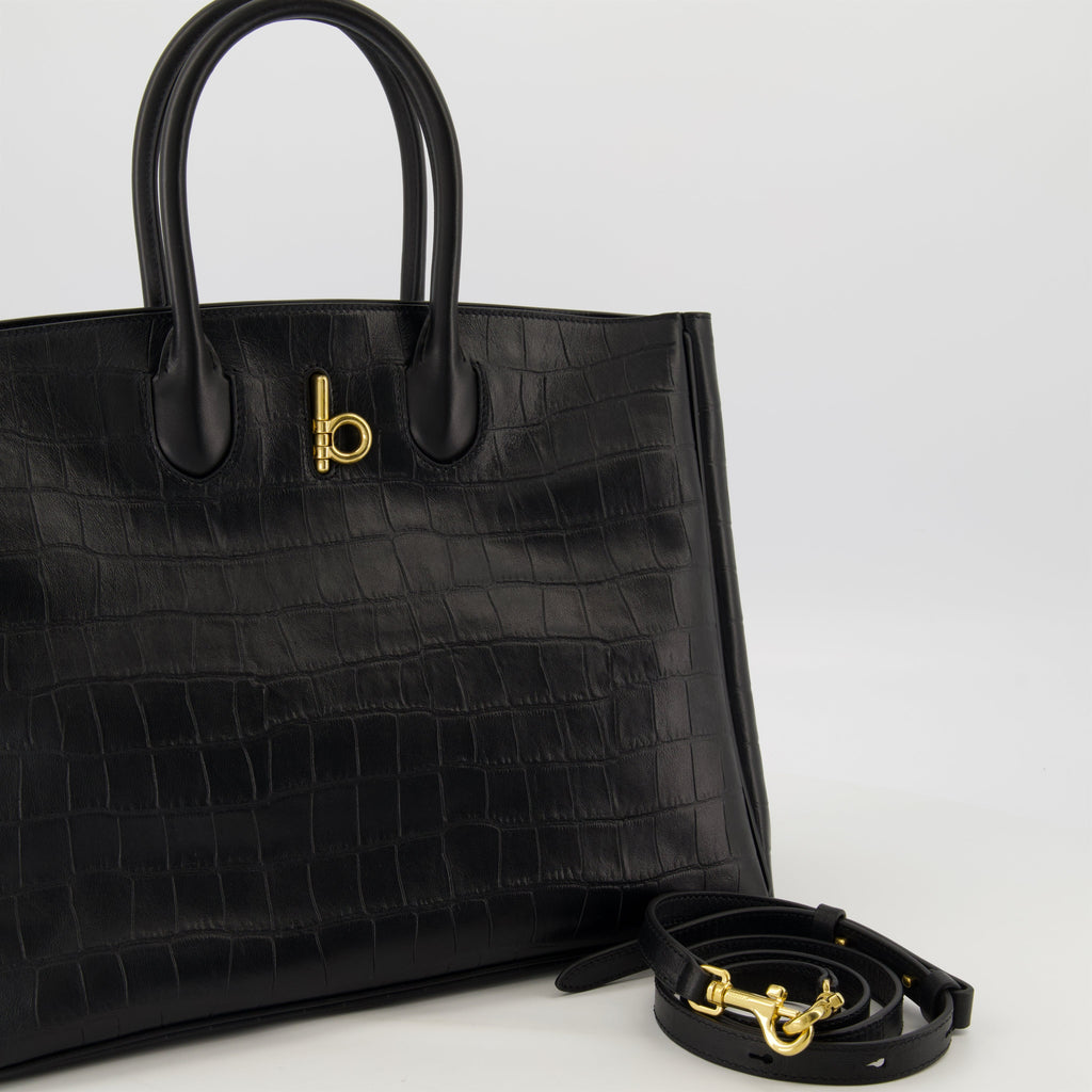 Croc-Embossed Leather Tote Bag