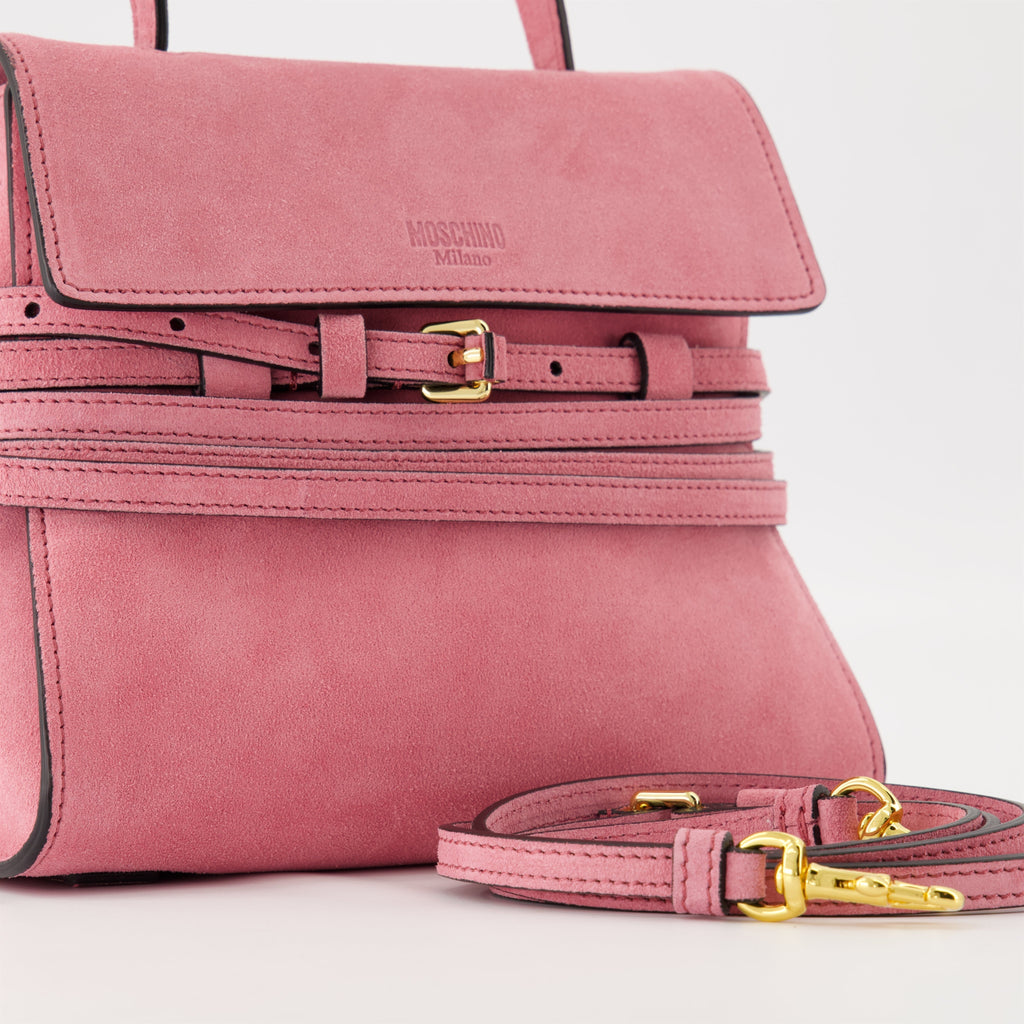Tie Me Leather shoulder bag (Pink suede)