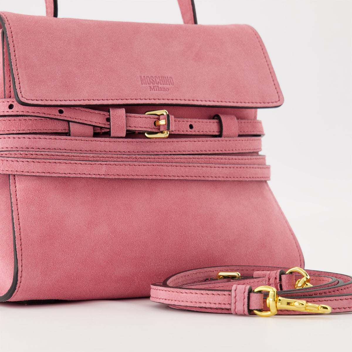 Tie Me Leather shoulder bag (Pink suede)