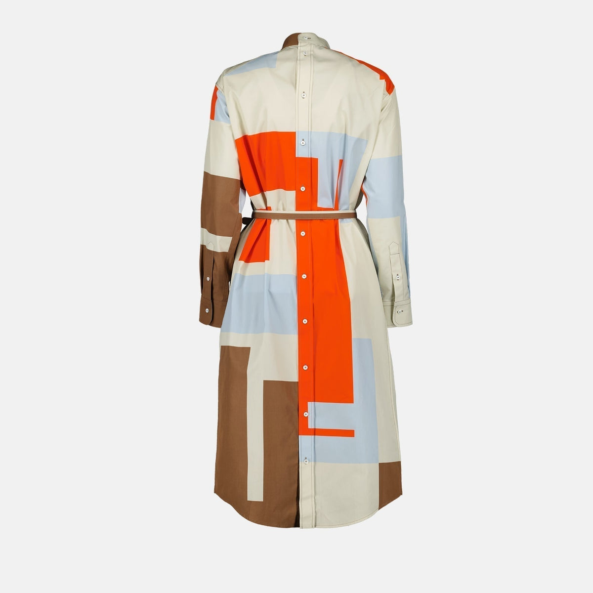 Abstract Color-Block Belted Shirt Dress