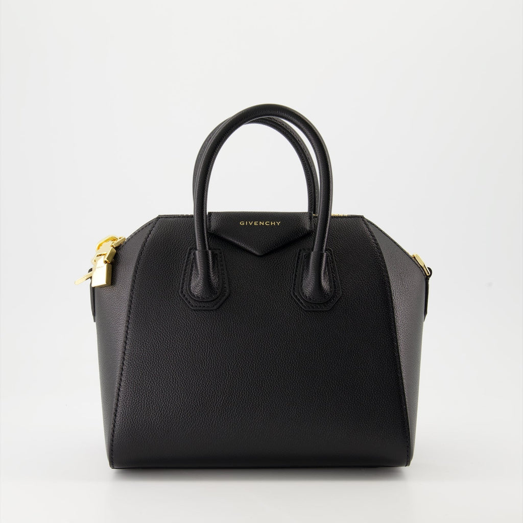 Black Leather Antigona Top Handle Bag