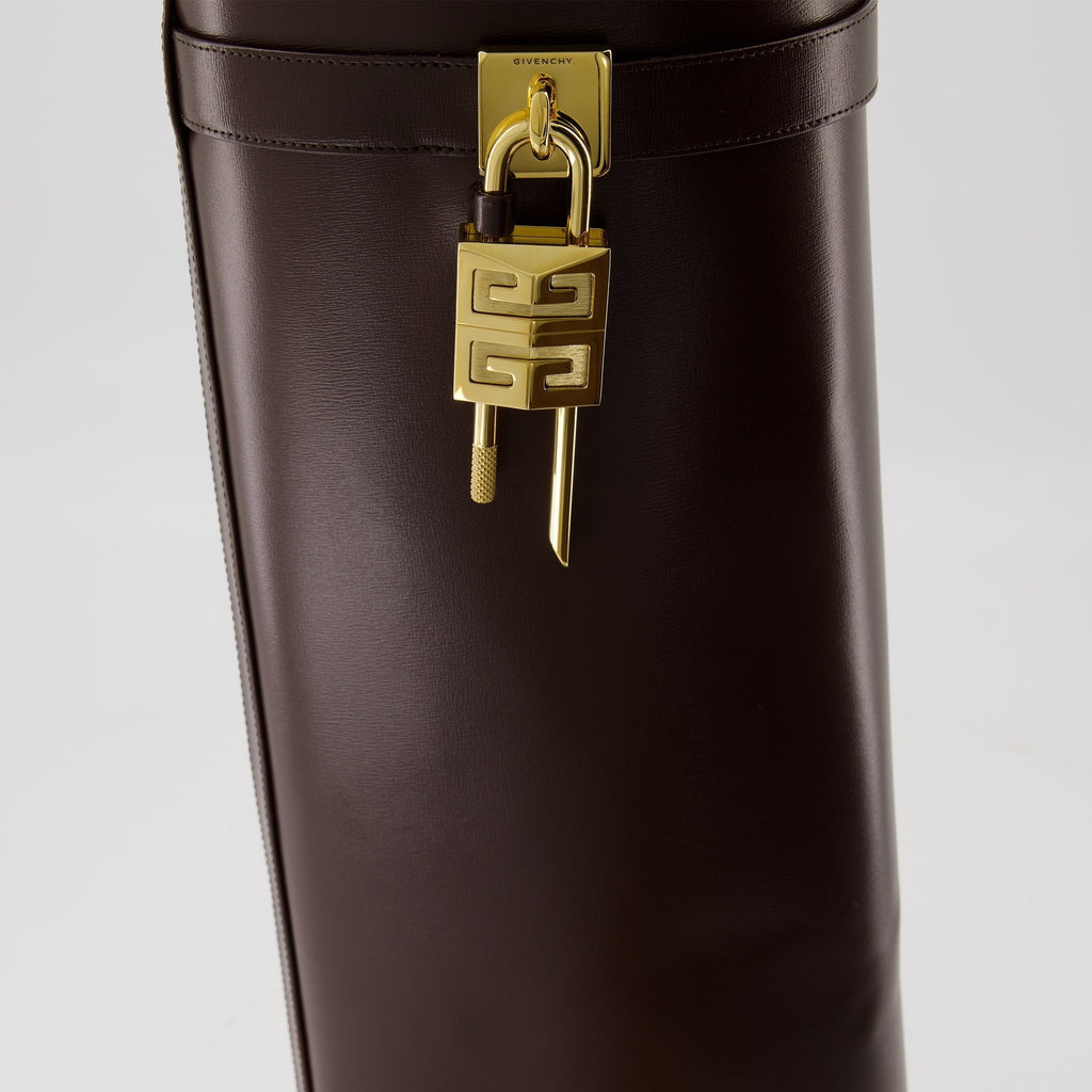 Shark Lock Brown Knee-High Wedge Boots
