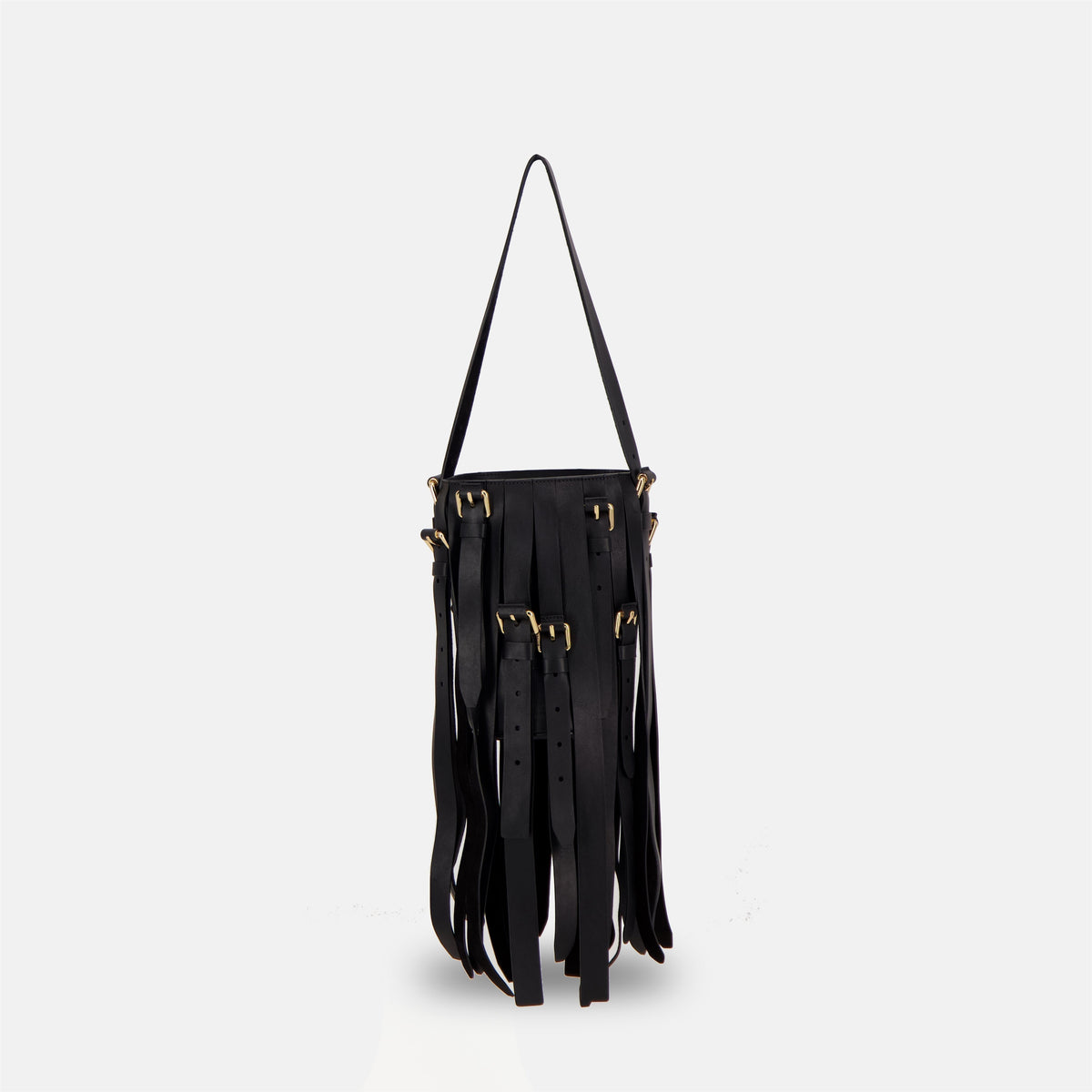 Fringed Leather Bucket Shoulder Bag