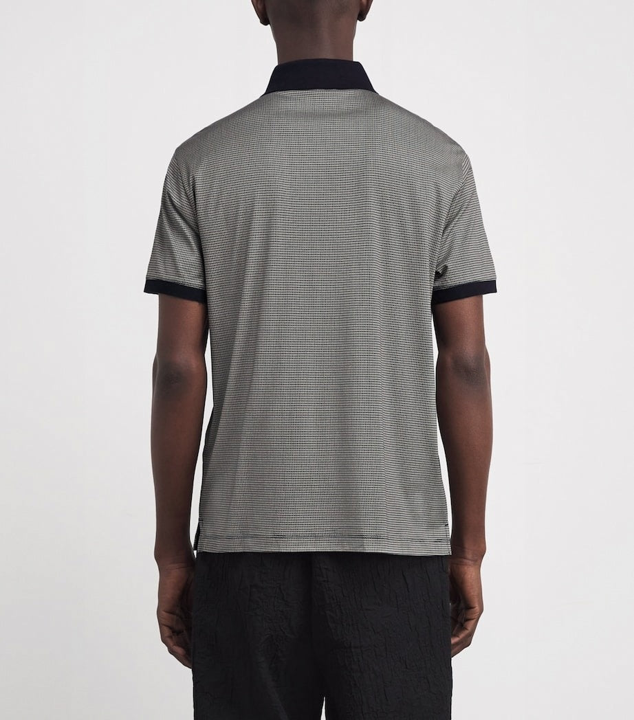 Lyocell-Cotton Micro Print Polo Shirt
