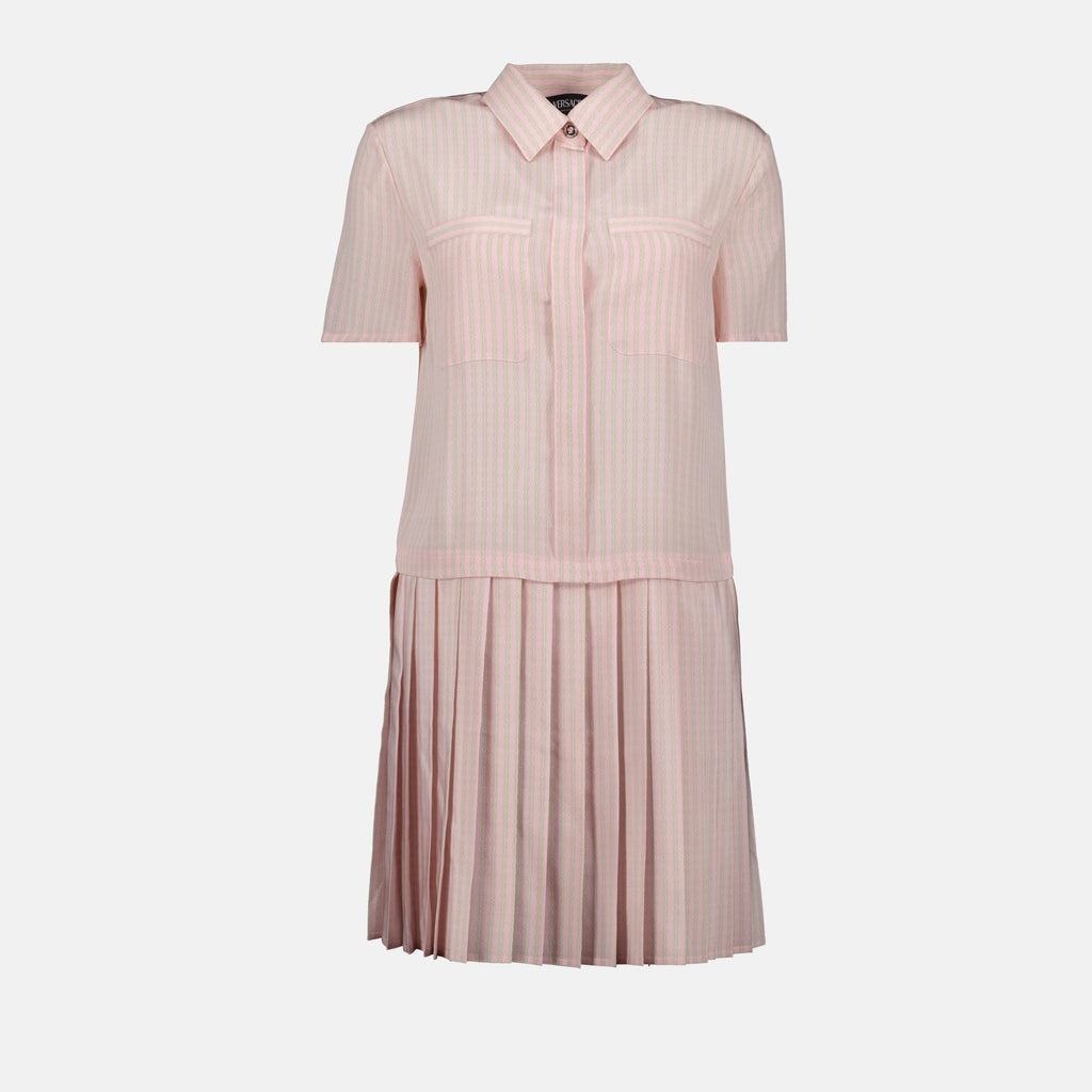 Striped Pleated Shirt Dress