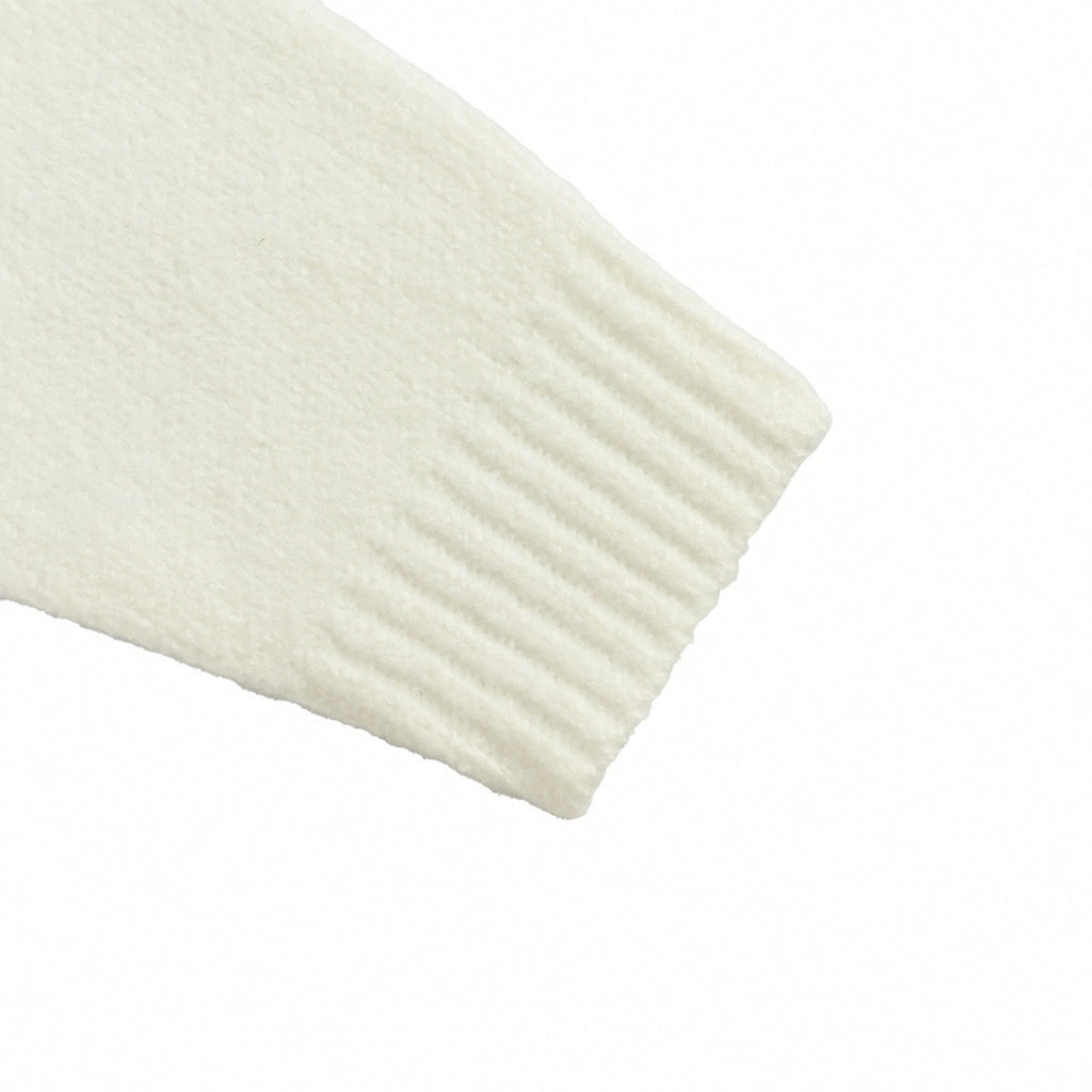 Pearl-Embellished Crown Motif Wool Knit Sweater – Ivory White