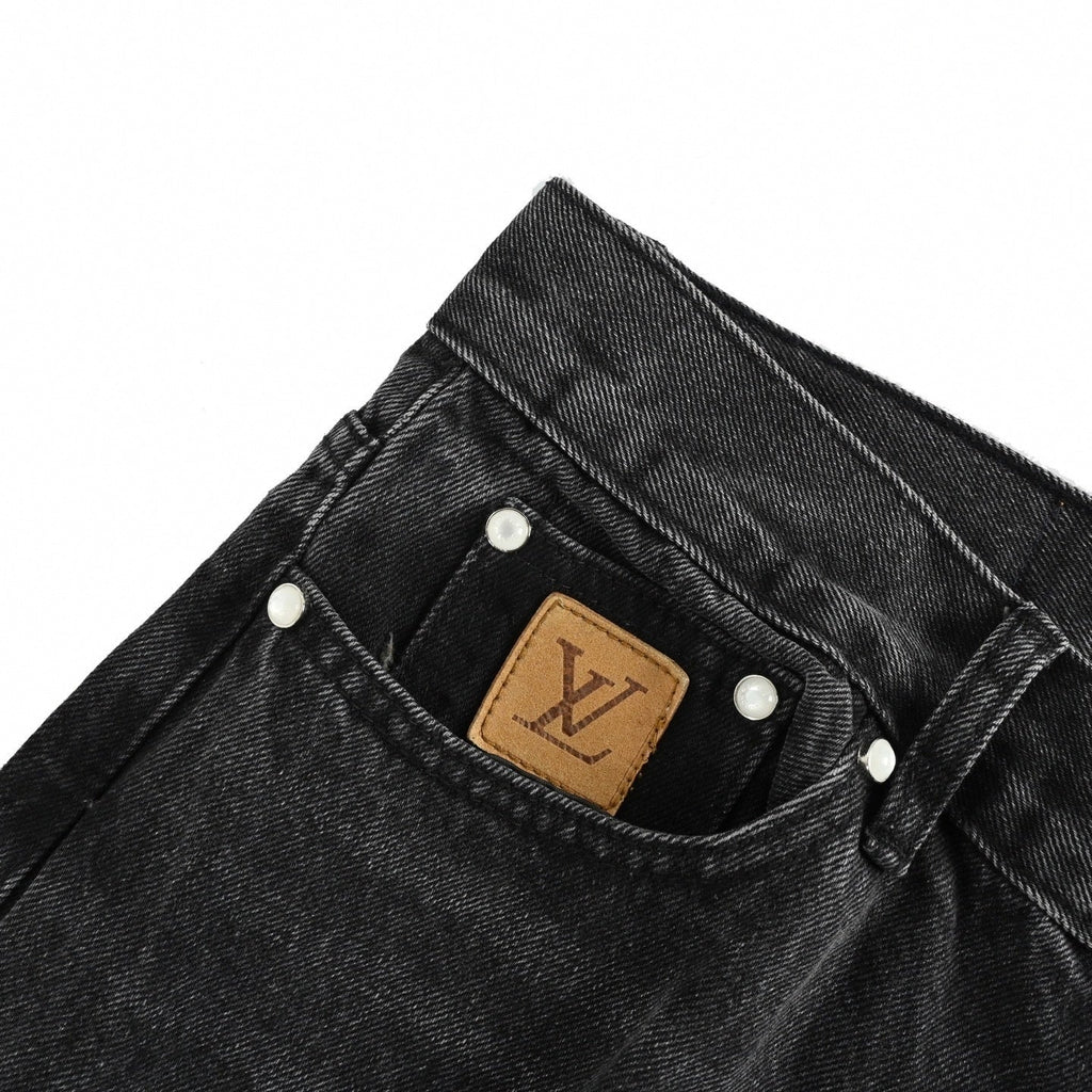 Damier Patch Washed Black Denim Jeans – Relaxed Luxury Fit