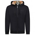 'Hove' check Hood Embroidery Logo Hoodie Zip Sweatshirt - Black