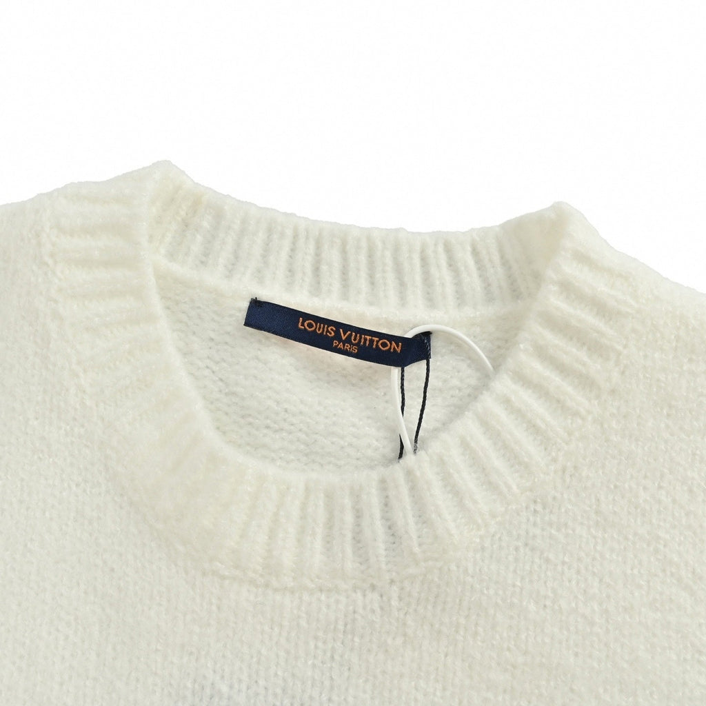 Pearl-Embellished Crown Motif Wool Knit Sweater – Ivory White