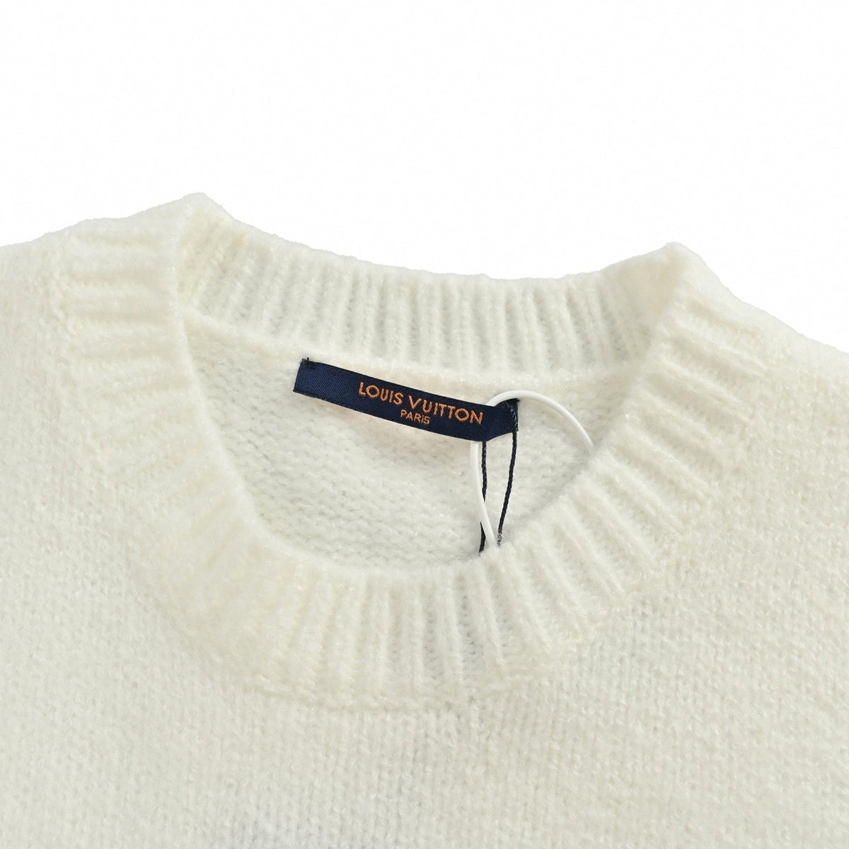 Pearl-Embellished Crown Motif Wool Knit Sweater – Ivory White