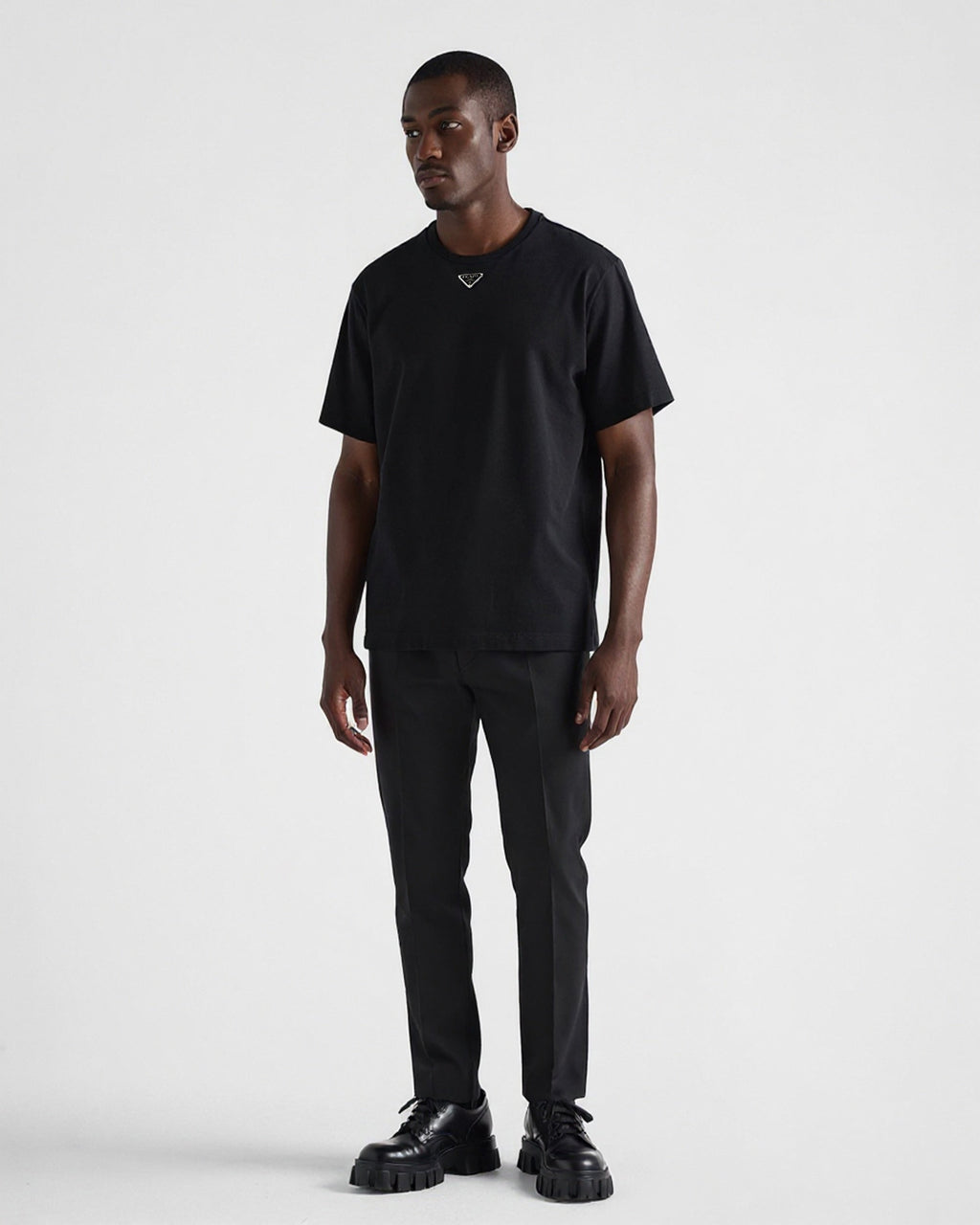 Black Minimalist T-Shirt with Signature Triangle Logo