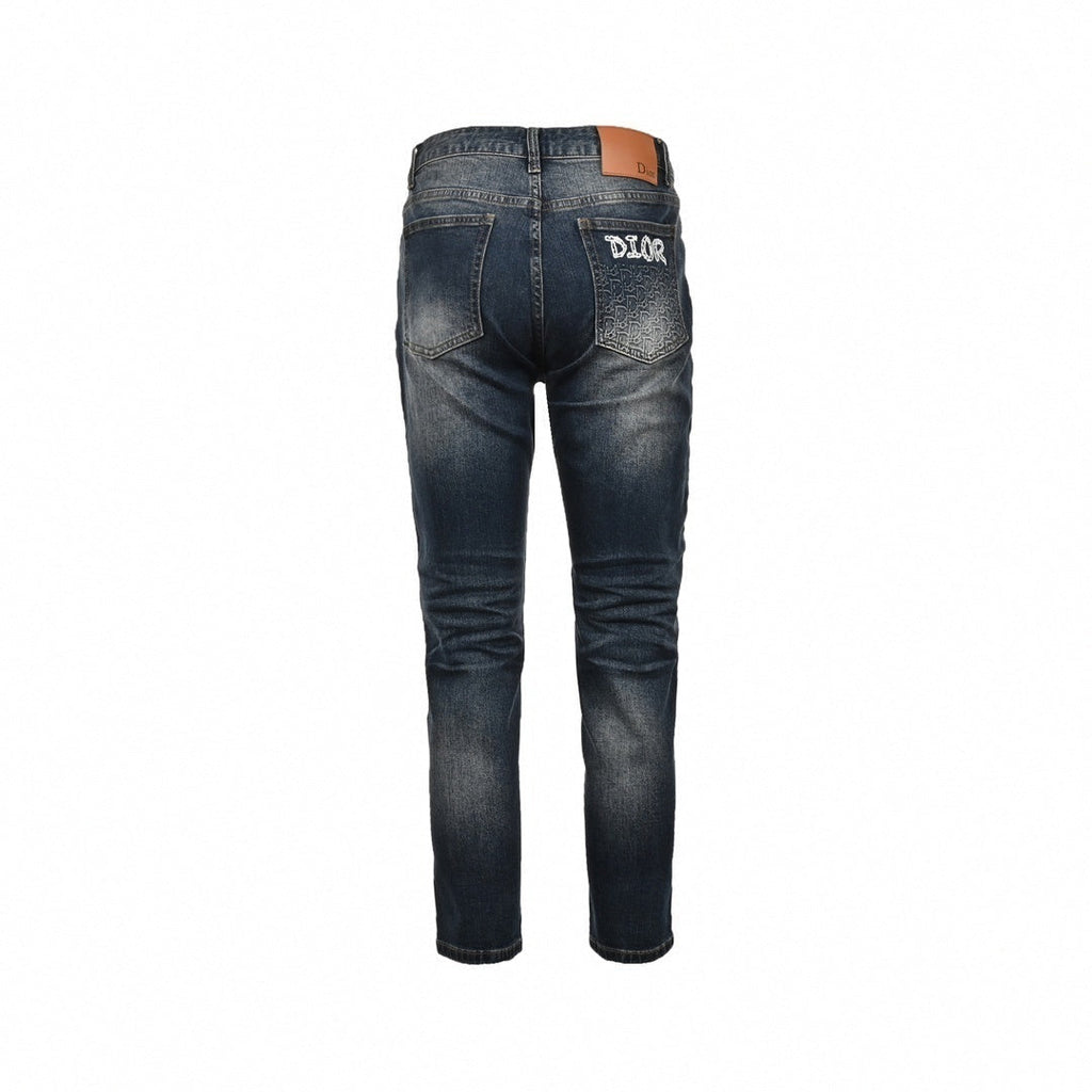 Distressed Dark-Wash Slim-Fit Denim Jeans