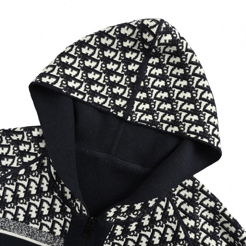 Dior Oblique All-Over Zip-Up Knit Hoodie