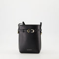 Black Leather Mini Bucket Bag with Belt Detail