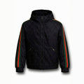 GG Jacquard Hooded Windbreaker Jacket with Web Stripe Sleeves – Black